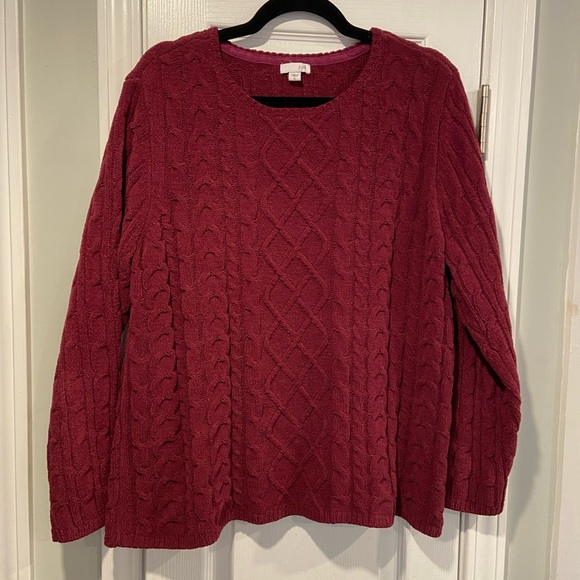 J. Jill Size L Burgundy Soft Chenille Cable Knit Crew Beck Pullover Sweater - Picture 1 of 10